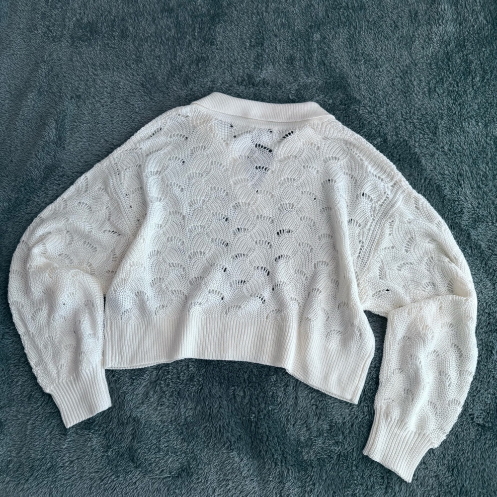 525 America Women's See-Through Collared Sweater, Loose Knit Sweater, Cream, M - Picture 2 of 8